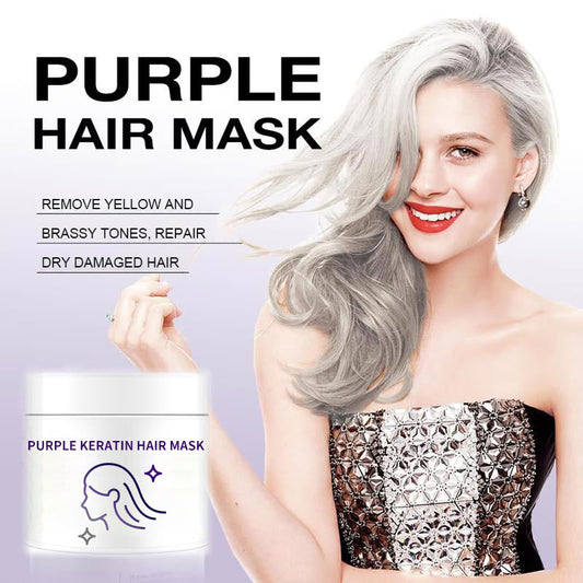 🔥Purple Keratin Hair Mask - Locks Color & Neutralizes Brass & Yellow Tones For Blonde Silver Gray Highlighted Hair