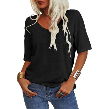 💖2025 Summer Hot Sale💥Women's Solid Color V-Neck T-shirt