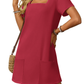 🔥Hot Sale👗Women's Casual Square Neck Pocket Short Sleeve Dress with Pockets💕
