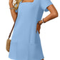 🔥Hot Sale👗Women's Casual Square Neck Pocket Short Sleeve Dress with Pockets💕