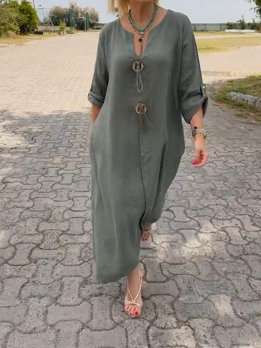 🎁Casual V-neck Cotton and Linen Dress