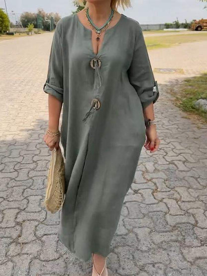 🎁Casual V-neck Cotton and Linen Dress