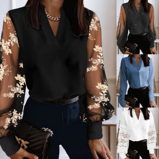 🎉2025 New Products Hot Sale✨V-Neck Breathable Sheer Long Sleeve Top