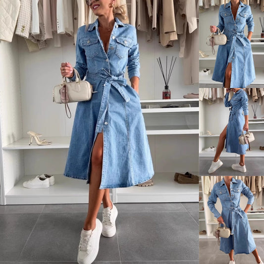 ✨✨Women's Button Down Long Sleeve Denim Dress