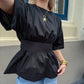 Women's Black Backless Tie-Waist Blouse