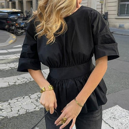 Women's Black Backless Tie-Waist Blouse