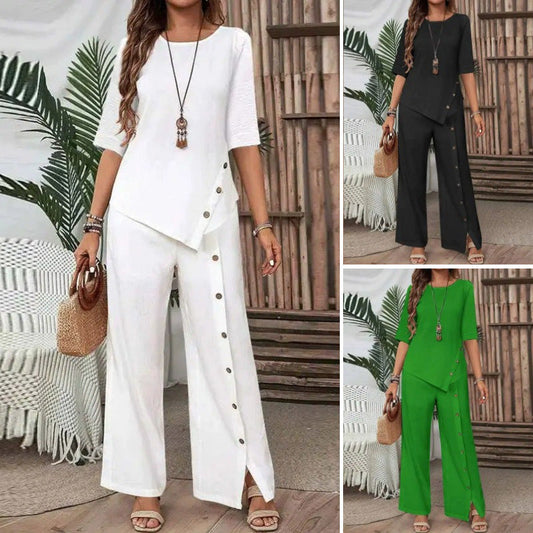 ⏳Time-limited Special⏰Women's Irregular Hem Top & Wide Leg Pants (2 Piece Set)