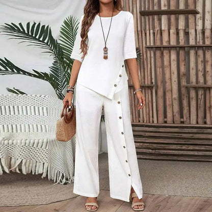 ⏳Time-limited Special⏰Women's Irregular Hem Top & Wide Leg Pants (2 Piece Set)
