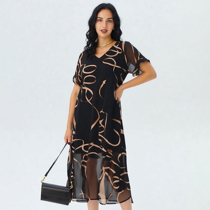 💥✨Flowy V-Neck Printed Long Dress