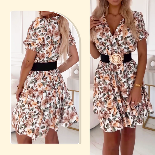 🏖️Summer Hot Sale 60% OFF🌼Floral Print V-Neck Mini Dress for Women