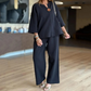 ✨Women's Solid V-Neck Tops ＆ Wide-Leg Pants 2-Piece Set