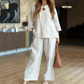 ✨Women's Solid V-Neck Tops ＆ Wide-Leg Pants 2-Piece Set