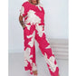🔥Summer New🔥 Rose-White Printed Short-Sleeve Top & Wide-Leg Pants 2-Piece Set