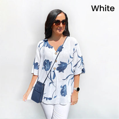 🌞Summer New⭐Women's Linen V-Neck Loose Top