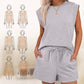 🌞Summer Sale 50% OFF🔥Women's Cap Sleeve Crewneck Top & Drawstring Shorts 2-Piece Set