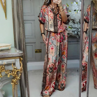 💥50% OFF💥Women's Printed Top & Wide Leg Pants 2-Piece Set