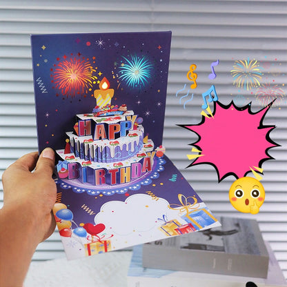🎂Birthday Cards With Fireworks & Pop Up Cake & Blow-able Music