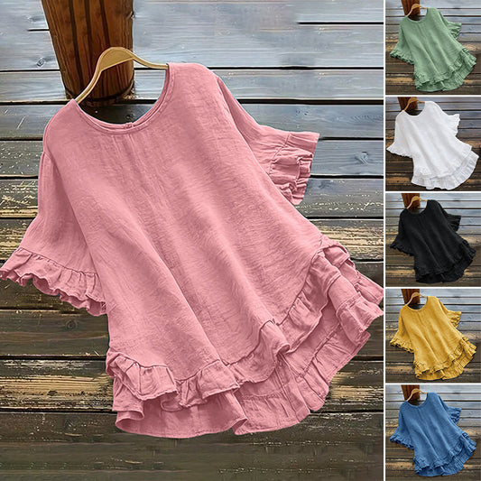 👚Women's Round Neck Ruffle Blouse